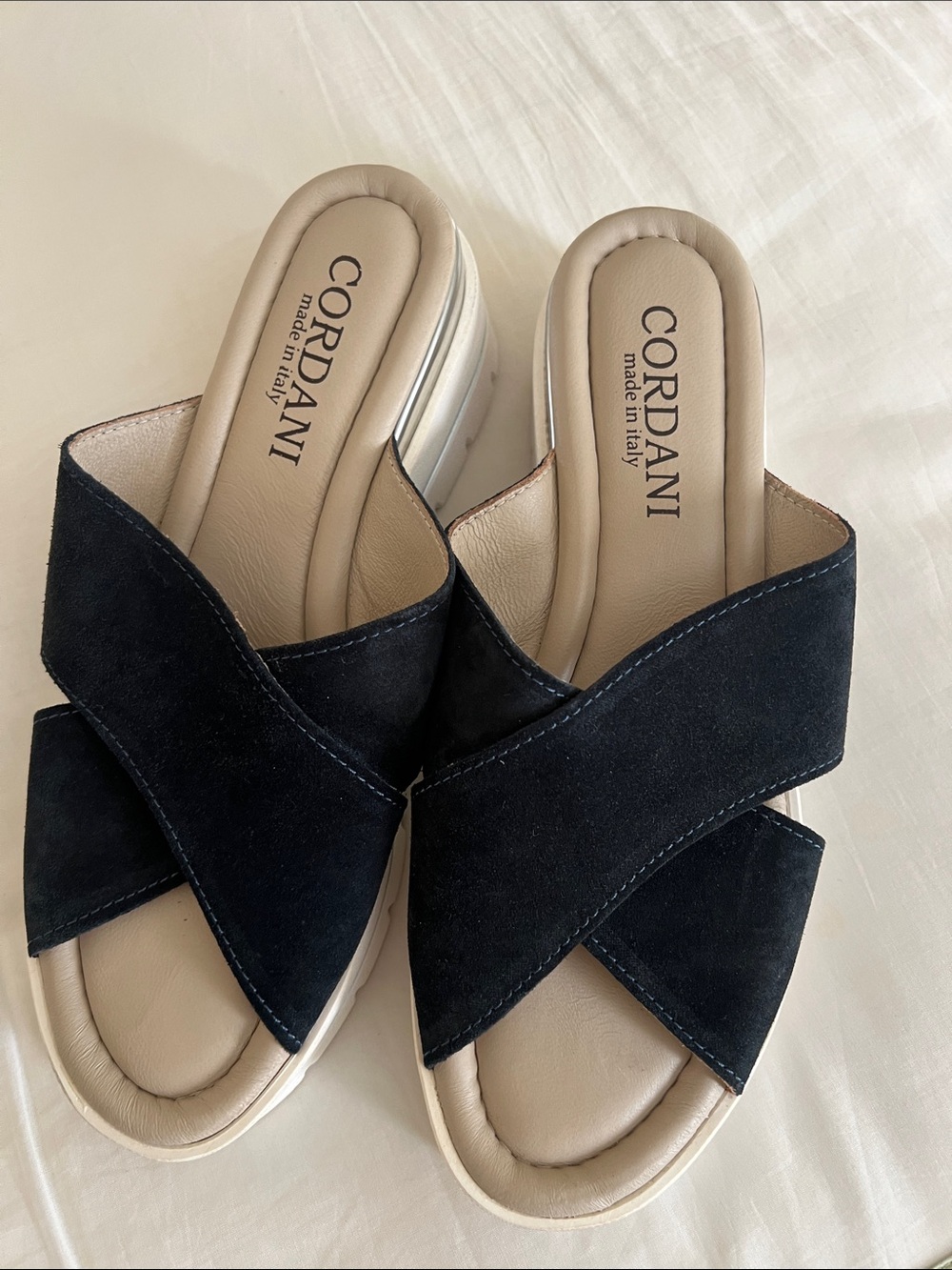 Cordani Navy Suede Crisscross Slide Sandals